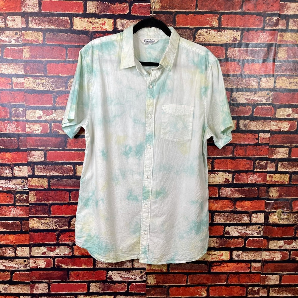 Large Blue & White Vintage Remastered Tie Dye Button Down Shirt